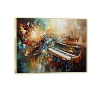 NHLDZYH Tableau Piano coloré sur toile, Impression Sur Toile Instruments de musique Tableau Abstrait, Decoration Murale Salon Moderne Peut être Pendu 40x50cm-15.8x19.7in Cadre Doré