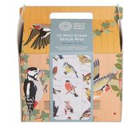 NHM Natural History Museum Kits de point de croix 12 mini motifs de point de croix oiseaux kits de broderie et de point de croix pour adultes, débutants, idée cadeau, avec motifs de broderie, kit de