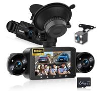 NHOPEEW 4 Channel Dash Cam 3’’ IPS Touchscreen Front and Back with 8 IR Night Vision Lights, Loop Recording, 24 Hours Recording, G-Sensor, Reverse Help + 64G Memory Card