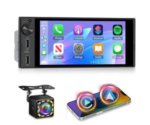 NHOPEEW Autoradio 1 DIN Con CarPlay e Android Auto Wireless, Radio FM, comandi al Volante, supporto per telecamera di retromarcia, doppia Porta USB + ricarica rapida Type-C
