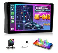 NHOPEEW Autoradio 4+64G pour Volkswagen Touareg 2003-2010 avec Carplay sans Fil et Android Auto - Écran incell 9 Pouces Prise en Charge WiFi GPS Commandes au Volant + Caméra de recul, Canbus