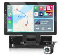 NHOPEEW Autoradio GPS 10,1 Pouces 1 DIN avec Carplay sans Fil et Android Auto - Écran réglable, Prise en Charge FM, Commandes au Volant, Connexion Filaire pour Rétroviseur + Caméra de Recul