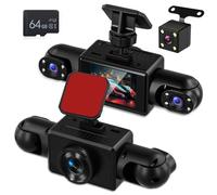 NHOPEEW Caméra embarquée 4 canaux Avant et arrière - Caméra embarquée à 360 degrés avec écran 2 Pouces, Vision Nocturne IR 8, Enregistrement en Boucle, détection de Mouvement + Carte TF 64 Go