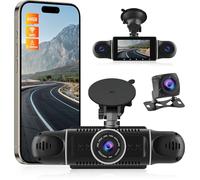 NHOPEEW Channel Dash Cam - 360°Rotation Avant arrière intérieur Gauche Droite 3 Pouces Auto Dashcam - Support Loop Recording G-Senseor Parking Monirot WiFi + Carte 64GB Gratuite