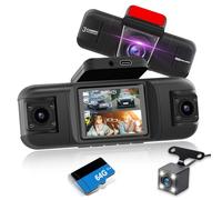 NHOPEEW Dash Cam a 4 canali a 360°per Auto-Dashcam anteriore e posteriore 1080P - Schermo da 2 pollici Con telecamere Laterali regolabili, Visione notturna IR 8, registrazione in Loop, sensore G