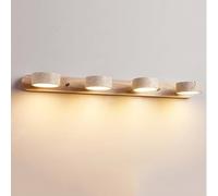 NHPJFDC Applique Murale en travertin Jaune Naturel, 3 lumières, rotative à 180°, éclairage d'intérieur en Pierre, LED Chaude, pour Coiffeuse, Miroir de Salle de Bain