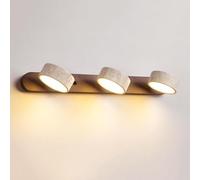 NHPJFDC Applique Murale en travertin Jaune Naturel, 3 lumières, rotative à 180°, éclairage d'intérieur en Pierre, LED Chaude, pour Coiffeuse, Miroir de Salle de Bain