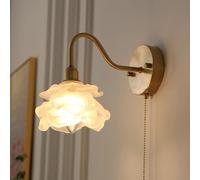 NHPJFDC Applique Murale Vintage avec chaînette, câblée, Motif Floral Rose, en Verre, Lampe de Chevet à col de Cygne doré Antique pour Chambre de Fille, Salle de Bain, Salon, Maison de Ferme