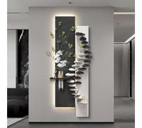 NHPJFDC Décoration Murale 3D en grès avec éclairage LED, Tableau Lumineux avec Vase hydroponique en Verre, Tableau à Suspendre verticalement pour entrée ou Couloir (Style C, 100 cm L x 37 cm l)