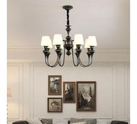 NHPJFDC Lustre américain de Luxe en Laiton à LED, Style rétro et créatif, idéal pour Un Salon, Un Restaurant, Une Chambre à Coucher, Un Bureau, Une Villa, Un hôtel ou Un café (Noir, 8 lumières)