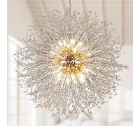 NHPJFDC Lustre argenté Pissenlit, 24 lumières - 101,6 cm de diamètre, Ampoules LED G9 incluses, Grand Lustre Suspendu surdimensionné (16 lumières dorées et Plus)