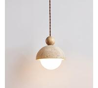 NHPJFDC Lustre de Chambre d'enfant en travertin Naturel, Lampe Suspendue en Demi-Cercle d'intérieur, Boule en Bois, luminaire décoratif pour Chambre/Salon/Bureau