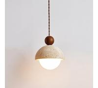 NHPJFDC Lustre de Chambre d'enfant en travertin Naturel, Lampe Suspendue en Demi-Cercle d'intérieur, Boule en Bois, luminaire décoratif pour Chambre/Salon/Bureau