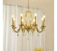 NHPJFDC Lustre en Laiton à Bougie française LED, Style rétro américain, pour Salon, Restaurant, Chambre à Coucher, Bureau, Villa, hôtel, Bar, café, Lampe Suspendue (8 lumières)