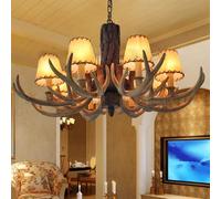 NHPJFDC Lustre rétro américain en Forme de Bois de cerf, luminaire Suspendu de Luxe créatif pour Salon, Restaurant, Chambre à Coucher, Magasin de vêtements, café, Bar, cabane en rondins (8 lumières)