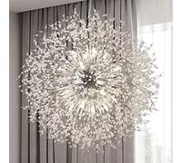 NHPJFDC Lustre Suspendu argenté Pissenlit, 24 lumières - 101,6 cm de diamètre, Ampoules LED G9 incluses, Grand Lustre Suspendu surdimensionné (argenté 24 lumières)