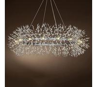 NHPJFDC Lustre Suspendu Silver Dandelion, 24 lumières - 101,6 cm de diamètre, Ampoules LED G9 incluses, Grand Lustre Suspendu surdimensionné (Anneau argenté 16 lumières)