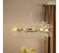 NHPJFDC Lustre Suspendu Silver Dandelion, 24 lumières - 101,6 cm de diamètre, Ampoules LED G9 incluses, Grand Lustre Suspendu surdimensionné (Anneau argenté 8 lumières)