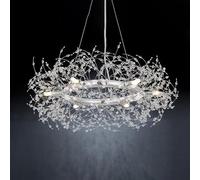 NHPJFDC Lustre Suspendu Silver Dandelion, 24 lumières - 101,6 cm de diamètre, Ampoules LED G9 incluses, Grand Lustre Suspendu surdimensionné (Anneau argenté 6 lumières)