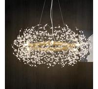 NHPJFDC Lustre Suspendu Silver Dandelion, 24 lumières - 101,6 cm de diamètre, Ampoules LED G9 incluses, Grand Lustre Suspendu surdimensionné (Anneau doré 6 lumières)