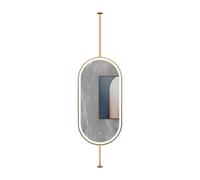 NHPJFDC Miroir de Salle de Bain Double Face à éclairage LED, fixé au Plafond, avec Barres de Suspension supérieure et inférieure, Rotation à 360° et luminosité réglable (Or, 60 x 120 cm)