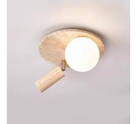 NHPJFDC Plafonnier en travertin, Finition chêne Noyer, Lampe encastrée Moderne, Spot en Bois et Globe en Verre, Applique Murale en Pierre Naturelle pour Couloir d'entrée (Beige)