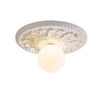 NHPJFDC Plafonnier Semi-encastré Vintage Noir, orné d'un médaillon sculpté, Abat-Jour Globe Blanc, Style Rustique, Douille E26, idéal pour Couloir, entrée, Chambre ou Hall d'entrée (Blanc)