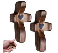 NHQ Croix en Bois Sculpté 2 Pièces Petites Croix en Bois Avec Cœurs,Holzkreuz Stehendes,Cross en Bois Artisanal mon Cœur,Coeur en Bois,Cadeaux de Baptême pour Bénédictions de Pâques