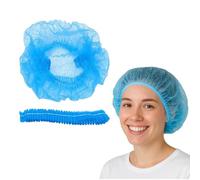 NHQZ 100 Charlottes Jetables Bleues 52 cm - Filet Couvre-Chef Non-tissé Sans Latex, Respirantes, Usage Unique, Hygiène Cuisine, Laboratoire, Industrie, Coiffure, Soins