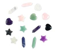 NHQZ 15 Pièces Pierre Naturelle Kit, Cristaux de Guérison, Pierres Précieuses, Cadeaux d'éNergie Spirituelle Reiki Divination Méditation Decoration（Colonne hexagonale, en forme de cœur, Pentagramme）