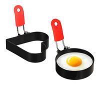 NHQZ 2 Pièces Moule pancake, Moule à Omelette en Acier Inoxydable avec Poignées Pliantes Antiadhésif Anneau d'Oeuf Moules à Omelette pour Poêles Livré,Diamètre 9CM(Rond + Coeur)