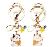 NHQZ 2 pièces Porte Clé Chat Porte-Bonheur, Pendentif Porte-Bonheur Chat, Porte-Clés Maneki Neko Style Japonais,Porte Clé Kawaii Pour Sacs À Main, Porte-Clés, Cadeaux (A)