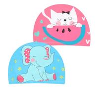 NHQZ 2 Piezas Gorro Piscina Niño,Gorro Natación Animados,Gorro Piscina Bebe,Gorro Natación Niño,Gorros Natación Para Niños,Bonnet de Piscine Pour Garçons Filles 4-10 Ans(Chaton + éléphant)