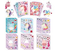 NHQZ Autocollant Enfant,Gommettes Autocollantes,Autocollant Animaux, pour Enfants 2 à 6 Ans,Faire un Visage d'animal avec Différentes Expressions,Livre Gommettes,24 Feuilles(Licorne)