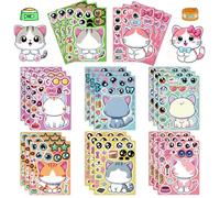 NHQZ Autocollant Enfant,Gommettes Autocollantes,Autocollant Animaux, pour Enfants 2 à 6 Ans,Faire un Visage d'animal avec Différentes Expressions,Livre Gommettes,24 Feuilles(Chatons)