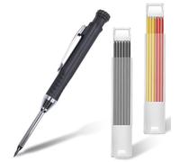 NHQZ Crayons de Charpentier avec Taille-Crayon Intégré Crayons de Menuisier Mécaniques 12 Recharges Set de Crayon de Traçage à Trous Profonds Marqueur de Travail de Bois(Noir,Rouge,Jaune)