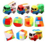 NHQZ Ensemble de 10 Jouets pour Enfant,Casse Tete Plastique,Jeux Casse Tête,3D IQ Puzzle Mini Casse-tête en Plastique,Logic Jouet,Voiture Jouets pour Bébé,avec Grue,Benne,Malaxeur,Camion de Pompiers