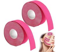 NHQZ Face Lift Tape, Autocollant Lifting Visage, Patch Anti Rides Visage, Autocollant Visage Invisible Instantané, Face Tape Bande de Kinesiologie Visage Ride,Rose 2.5 CM×5 M, 2 pièce