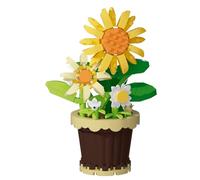 NHQZ Fleurs en Blocs de Construction Mini Plantes Plantes en Blocs de Construction Bonsaï avec Pot de Fleurs Collection Botanique en Blocs, Tournesol, 1 pièce