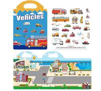 NHQZ Gommettes Enfants 2 3 4 Ans 1Pcs Livre Autocollant Voiture Véhicule,Livre Autocollant Enfant,Reutilisable Activite Enfant Autocollant avec Pliable Panorama et PVC Statiques Illustré Stickers