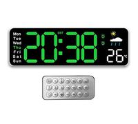 NHQZ Horloge Murale Numérique LED avec Télécommande Positif Compte à Rebours Luminosité Réglable Pendules Murales pour Salon Cuisine Bureau Gymnase (12 Pouces Vert)