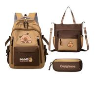 Nhujevkom Capybara Ensemble sac à dos - Sac à dos Capybara de dessin animé pour l'école - Sac à livres étanche pour ordinateur portable, tablette, quotidien, Noël, voyage, bouteille d'eau, livres