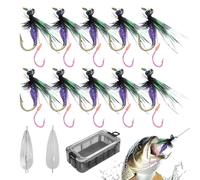 Nhujevkom Leurres De Pêche À La Mouche,Appât Souple Hameçon Mouche - 10 Leurres Appâts Simulés à Double Hameçon Cadeau Aventures Père Eau Douce Eau Salée Extérieur Homme Camping