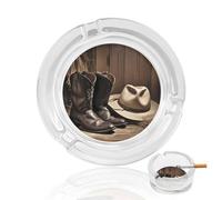 NHYDSPQ Cendrier en verre, chapeau de cowboy noir bottes occidentales, cendrier de table, cendrier rond classique pour la maison, cendrier décoratif moderne portable, style