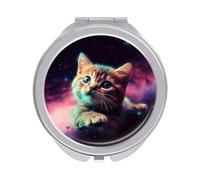 NHYDSPQ Miroirs de maquillage, miroir à main imprimé chat galaxie, petit miroir de courtoisie, mini miroir de maquillage compact de voyage
