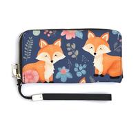 NHYDSPQ Portefeuille pour femme avec imprimé animal renard fleur sac à main en cuir PU fermeture éclair autour du poignet long sac à main style moderne 20 x 10,5 cm, Style :, 20.0*10.5cm, Moderne
