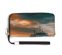 NHYDSPQ Portefeuille pour femme, imprimé bateau de croisière, portefeuille en cuir synthétique avec fermeture éclair autour du poignet, sac à main long, style moderne, 20 x 10,5 cm, Style :,