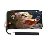 NHYDSPQ Portefeuille pour femme, motif chat mignon chantant des chants de Noël, pochette pour femme, pochette en cuir PU, fermeture éclair, long sac à main, style, 20 x 10,5 cm, moderne, Style :,