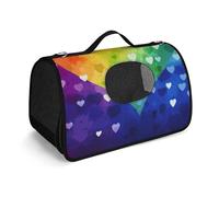 NHYDSPQ Sac à main pour animal de compagnie, sac à main coloré avec imprimé cœur arc-en-ciel, sac de transport tendance pour chat et petit chien, tout voyage et activité de plein air, 45 x 26 x 23,5