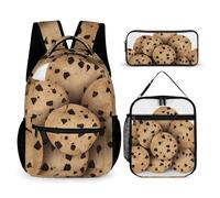 NHYDSPQ Sacs à dos décontractés, ensemble de sac à dos imprimé biscuits et pépites de chocolat, ensemble sac à dos et sac à déjeuner, ensemble de sac à dos 3 pièces, style, taille unique, sacs à dos